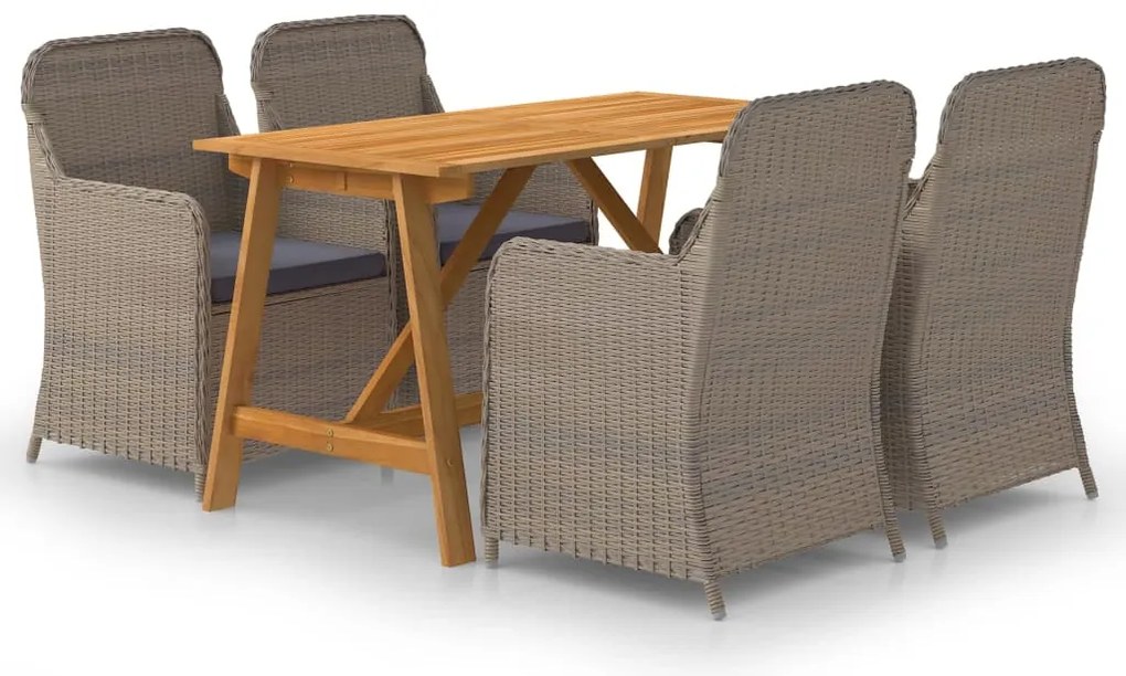 5 pcs conjunto de jantar para jardim castanho