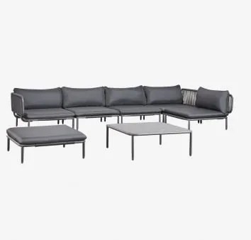 Conjunto De Jardim Com Sofá Modular De Canto De 5 Peças, Mesa De Centro E Puff Em Aço Roubly Cinza Grafito - Sklum