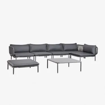 Sofá Modular De Canto De Jardim De 5 Peças, Pufe E Mesa De Centro Roubly Cinza Grafito - Sklum