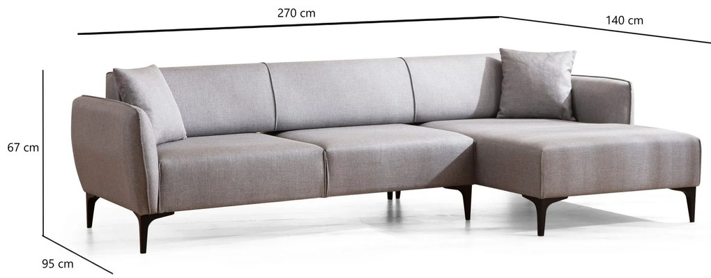 Sofá de Canto Belissimo – Cinzento – 270 x 140 cm