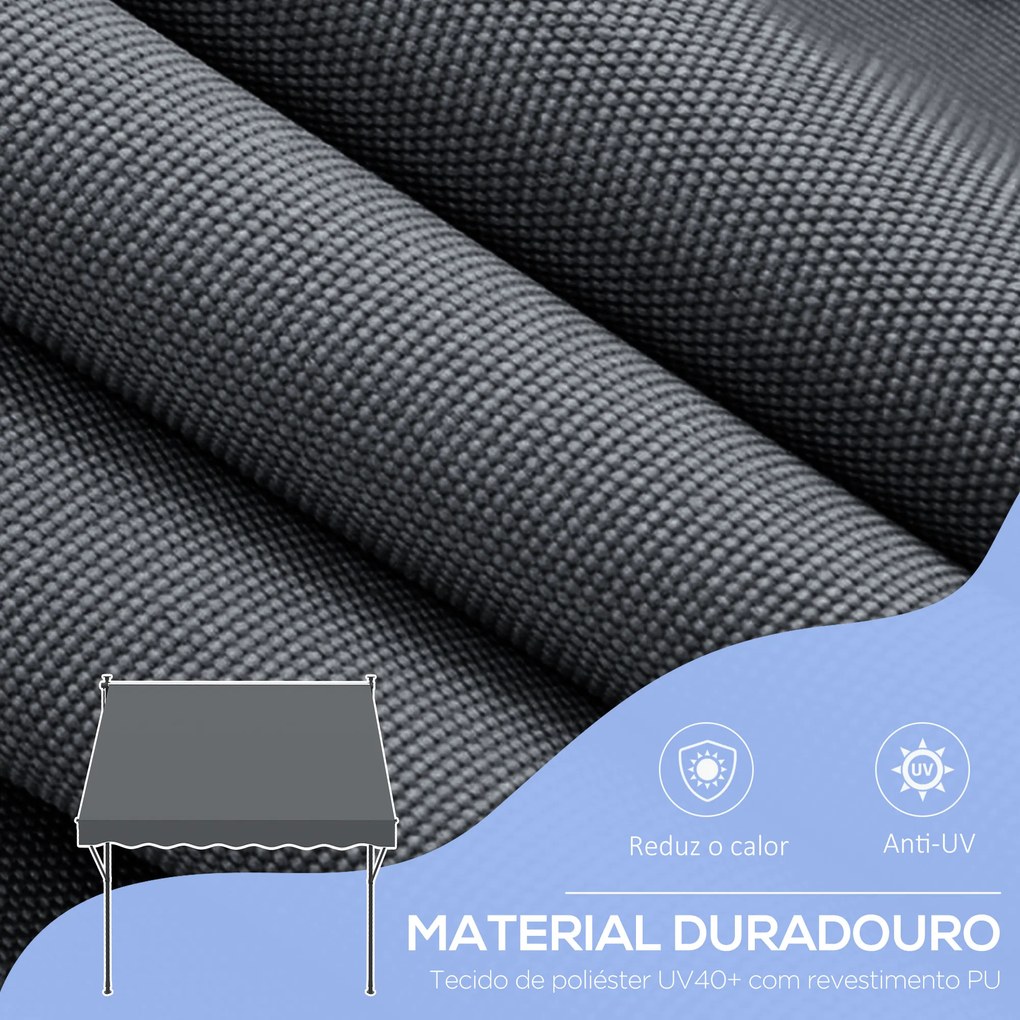 Outsunny Toldo Manual Retrátil 200x170x200-290cm Toldo Ajustável com Manivela Proteção Solar UV40+ para Varanda Jardim Cinza