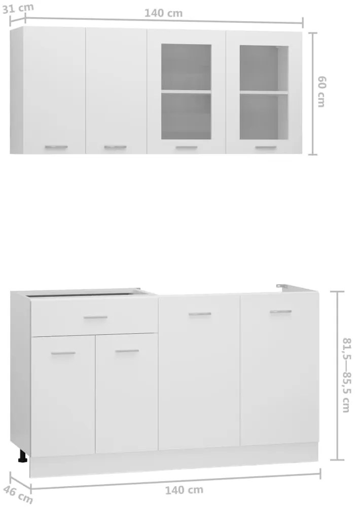 4 pcs conjunto armários de cozinha contraplacado branco