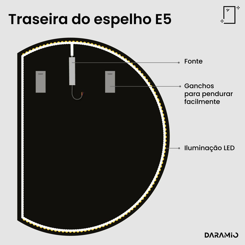 Espelho meia-lua com luz E5