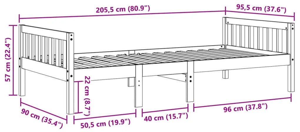 Cama de criança sem colchão 90x200 cm madeira de pinho maciça