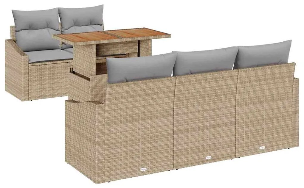 Conjunto de Jantar de Jardim com 6 Peças e Almofadas Bege em Rattan Si