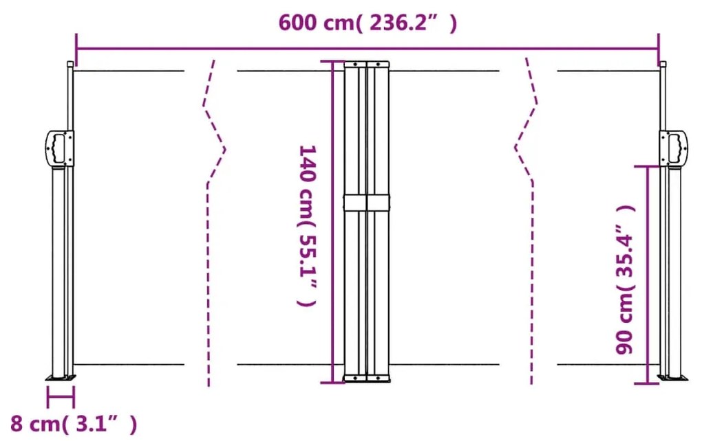 Toldo lateral retrátil 140x600 cm vermelho