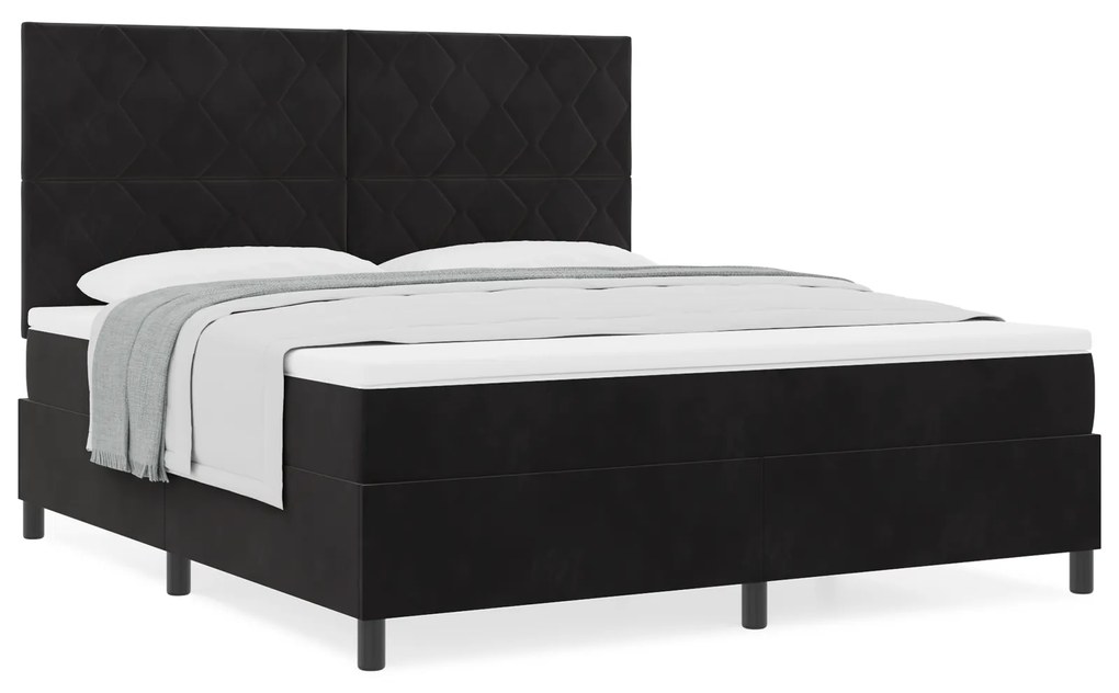 Cama Box Spring com Colchão Preta Super King Veludo