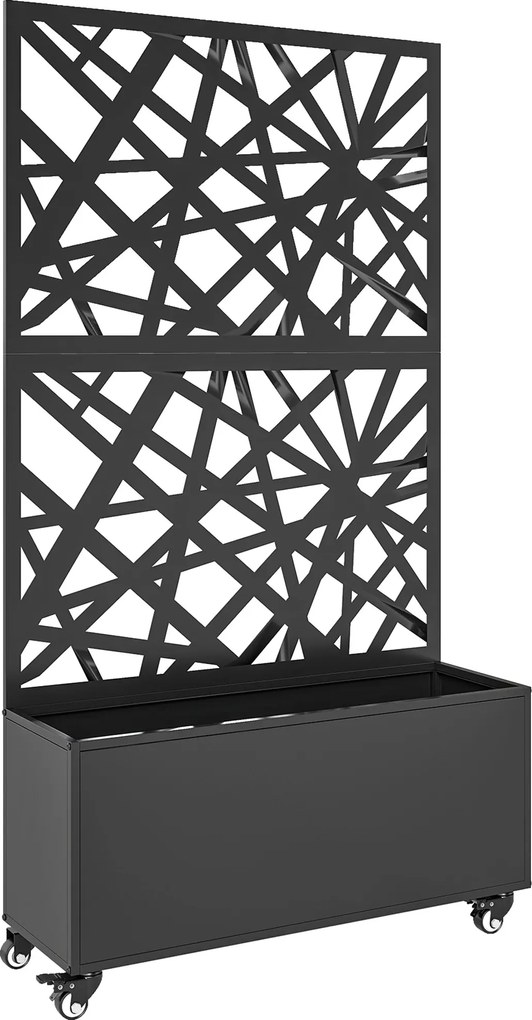 Outsunny Canteiro com Painel de Privacidade com Rodas e Treliça 90 x 30 x 160 cm Metal Preto | Aosom Portugal