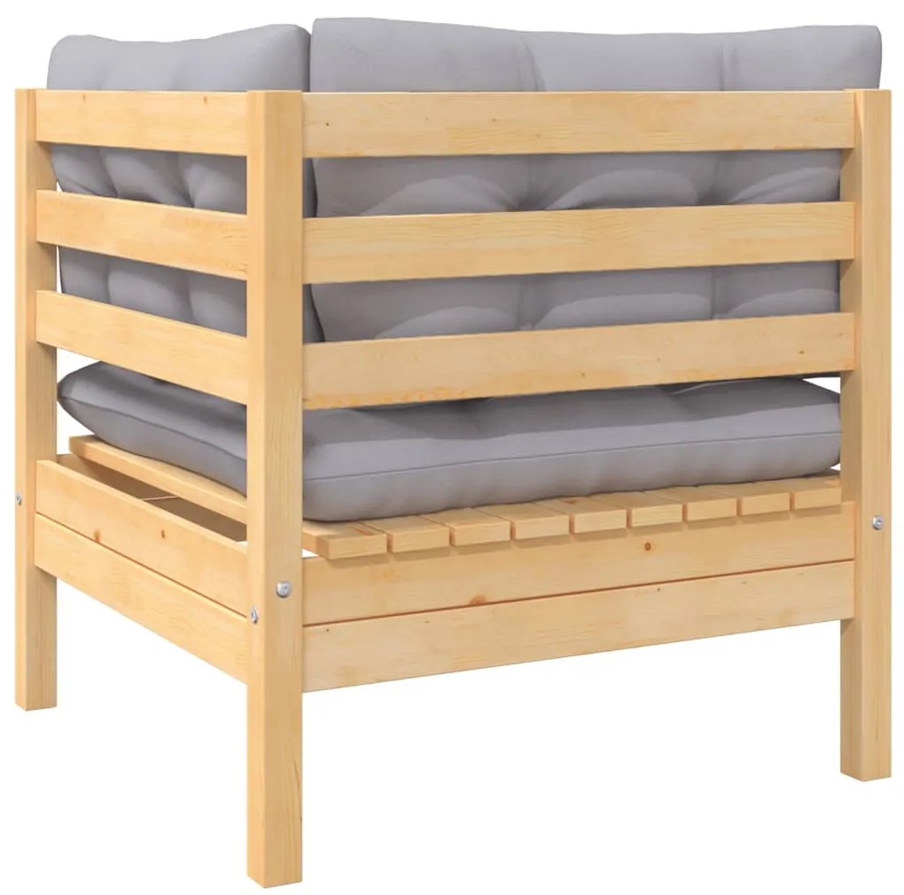 3 pcs conj. lounge jardim c/ almofadões cinzentos pinho maciço