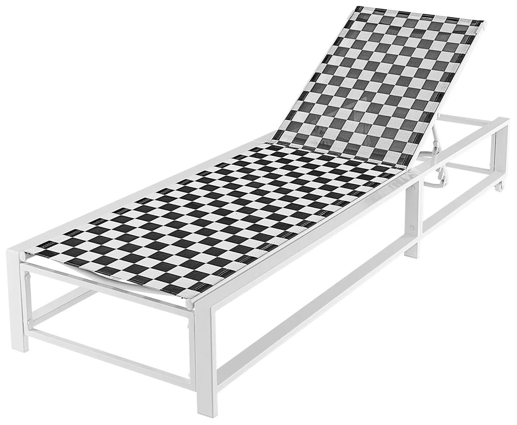 Espreguiçadeira de jardim com rodas XXL, com encosto ajustável suporta até 180 kg Preto + Branco