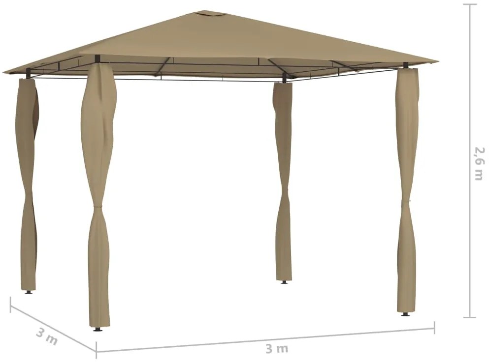 Gazebo 3x3x2,6 m com capas postes 160 g/m² cinza-acastanhado