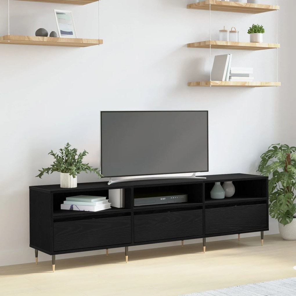 Armário de TV Carvalho Preto 150x30x44,5 cm Madeira Engenheirada