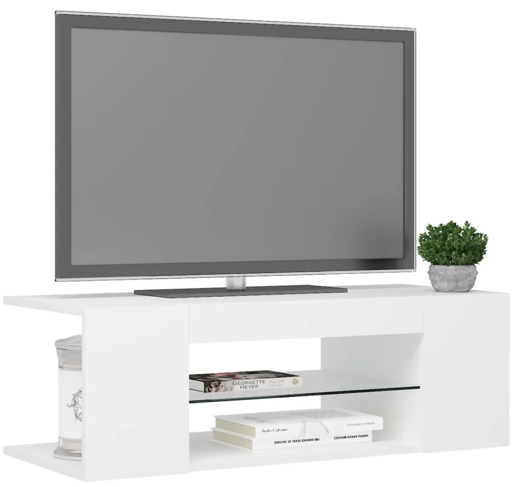 Móvel de TV com luzes LED 90x39x30 cm branco