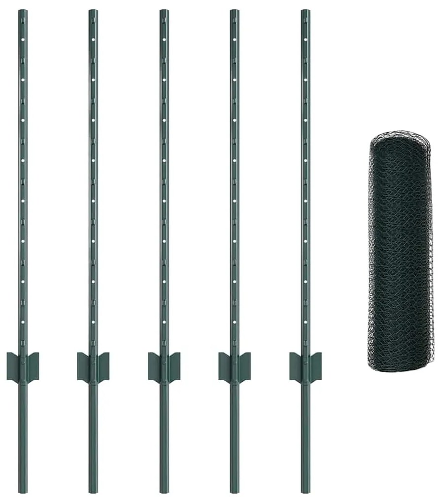 Postes de Cerca vidaXL 5 pcs U-Channel Verde 80 cm Aço