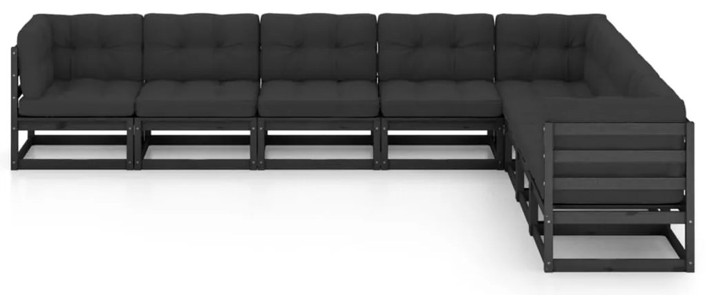 8 pcs conjunto lounge jardim c/ almofadões pinho maciço preto