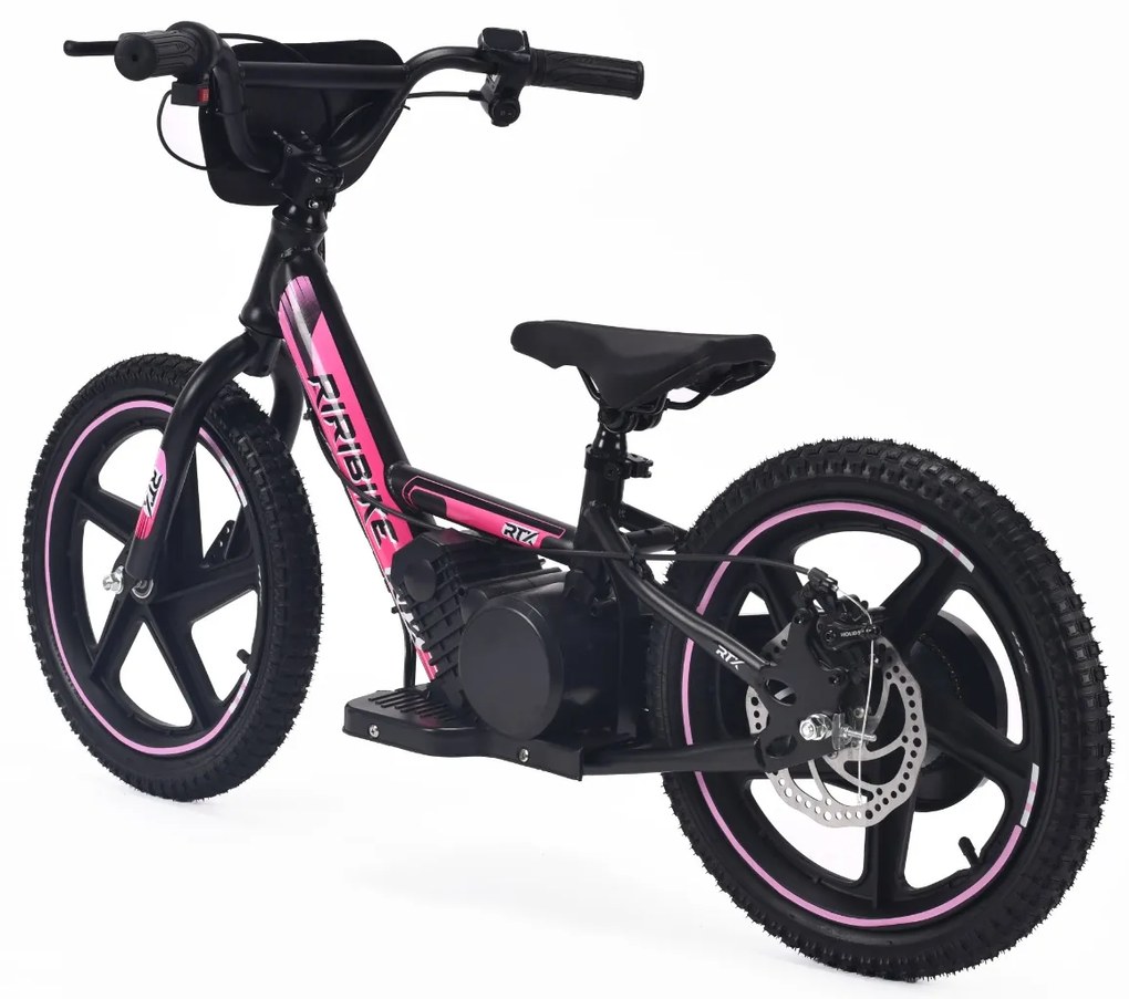 Bicicleta eléctrica para crianças RIRIBIKE RTX6 24V (16") bateria de lítio, motor de 250 watts, travão de disco, assento ajustável em PU macio Rosa