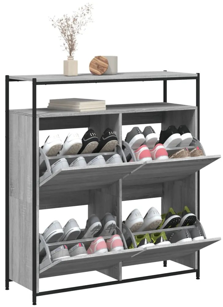 Sapateira c/ 4 gavetas articuladas 100x34x112 cm cinza sonoma