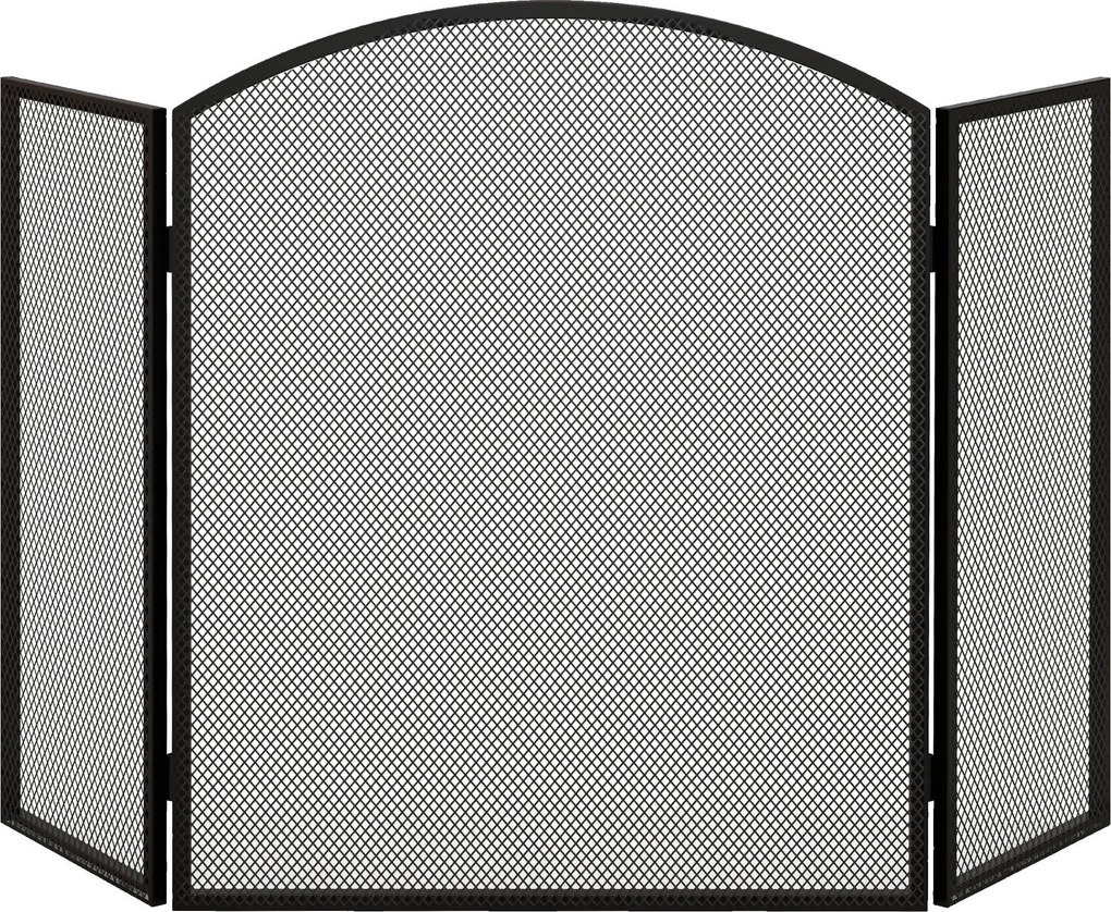 HOMCOM Frente para Lareira de 3 Painéis Protetor para Lareira Dobrável com Estrutura de Aço 96x62 cm Preto | Aosom Portugal