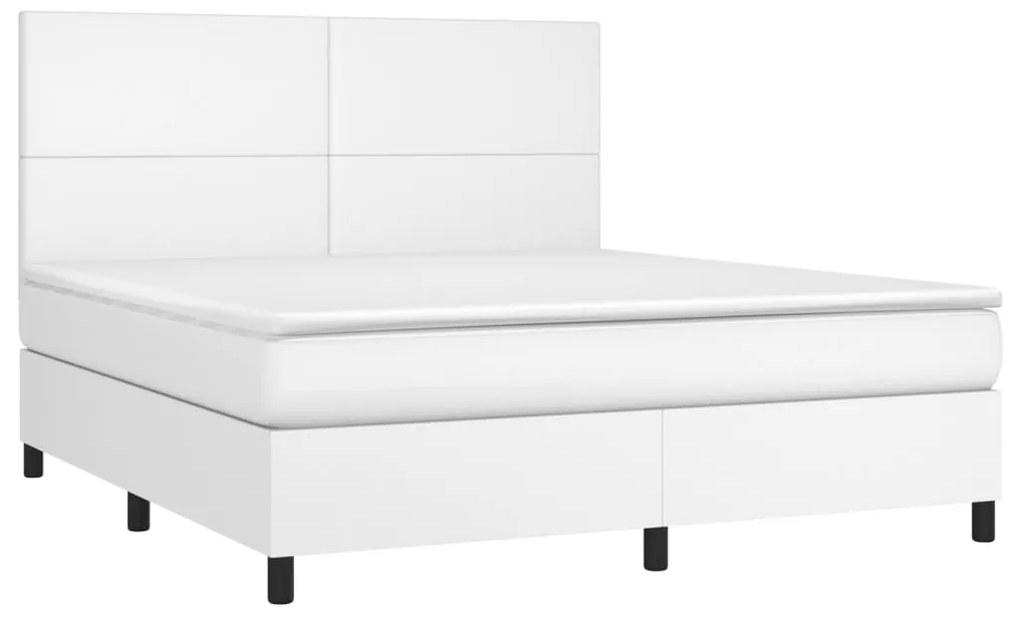 Cama box spring c/colchão/LED 160x200cm couro artificial branco