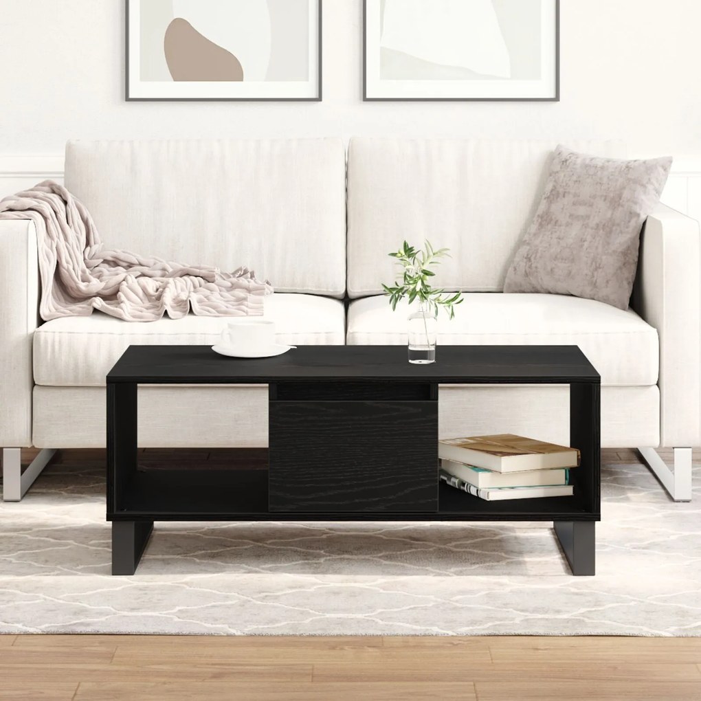 Mesa de Centro vidaXL Preto Carvalho 90x50x36,5 cm Madeira Revestida