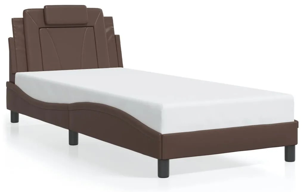 Estrutura cama c/ luzes LED 80x200 cm couro artificial castanho