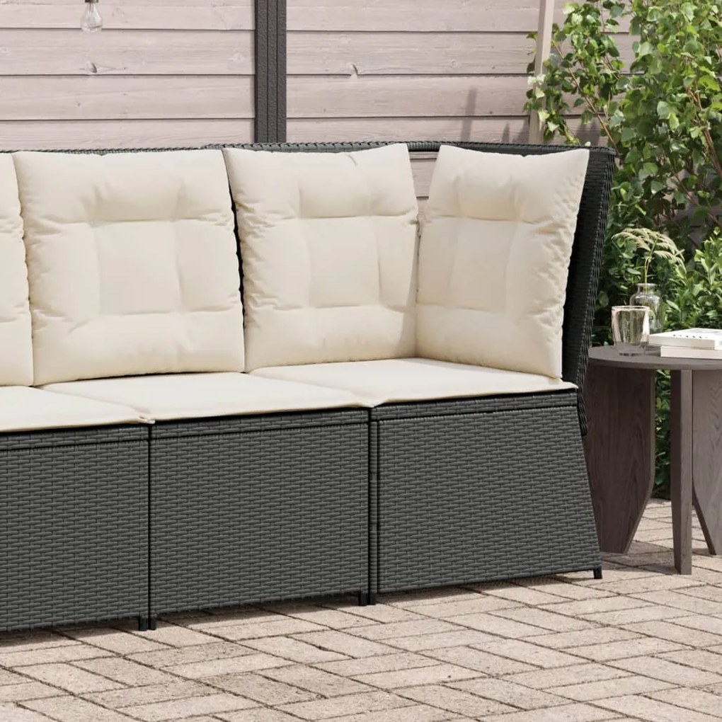 vidaXL Sofá de canto p/ jardim c/ almofadões vime PE preto