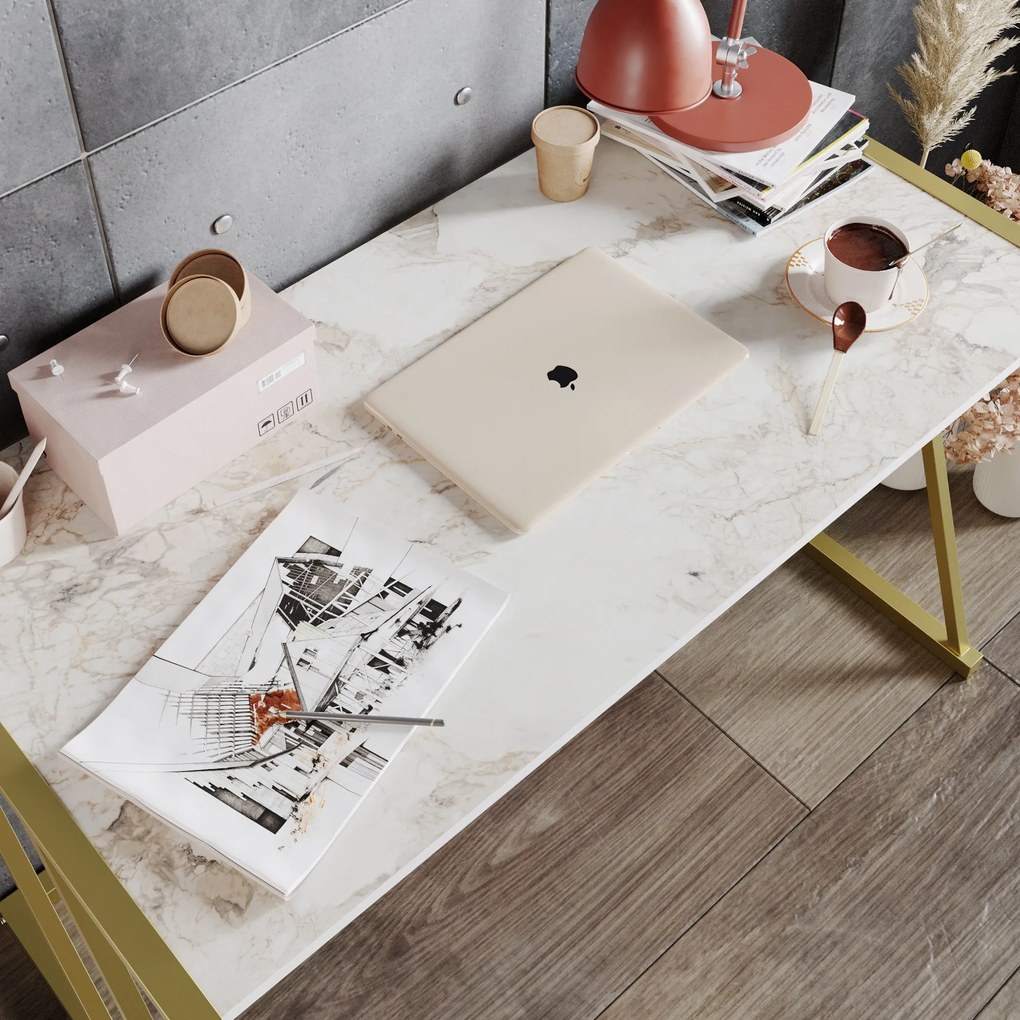 Secretária Anemon – Branco e Dourado – 120x75x60 cm