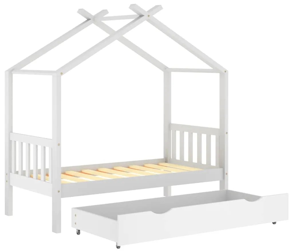 Estrutura cama criança c/ gaveta 80x160 cm pinho maciço branco