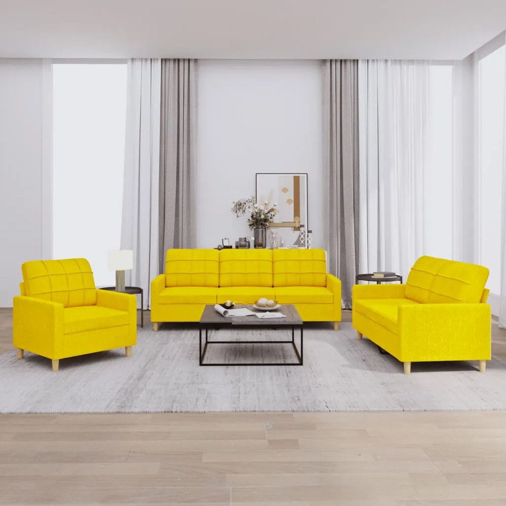 vidaXL 3 pcs conjunto de sofás com almofadões tecido amarelo-claro