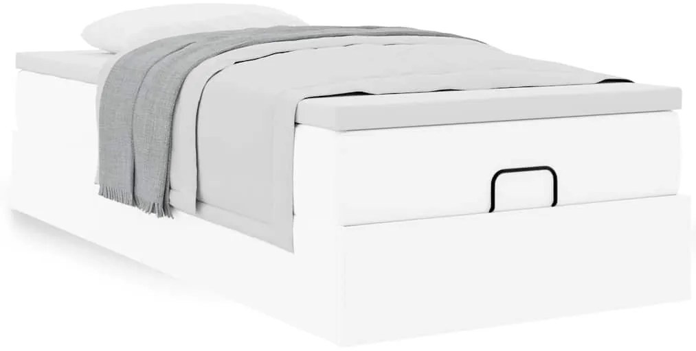 Estrutura de cama otomana com colchão branco couro falso