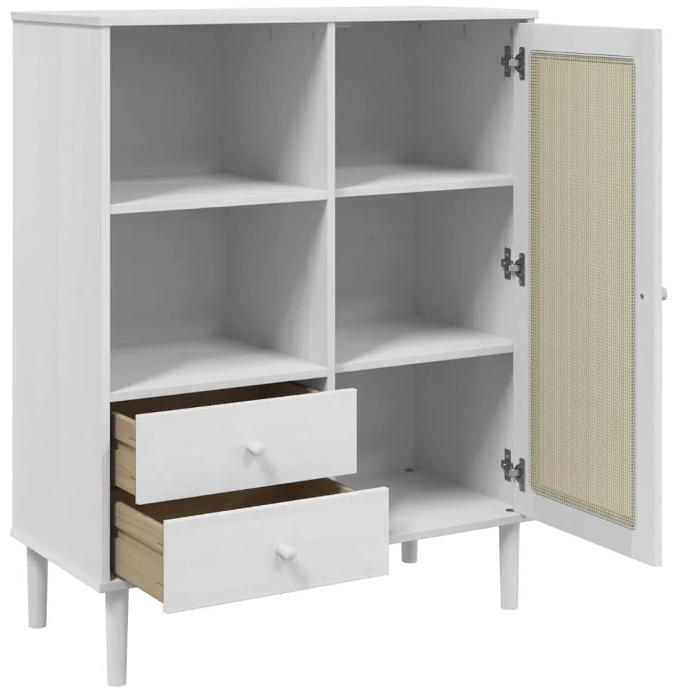 Móvel alto SENJA aspeto vime 90x40x112 cm pinho maciço branco