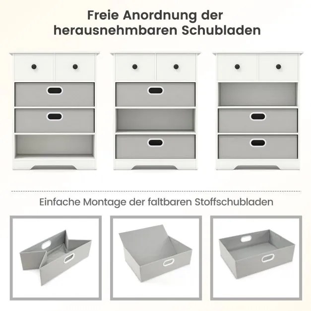 Cómoda com 4 gavetas com prateleiras abertas 58 x 42 x 75 cm Branco + Cinza