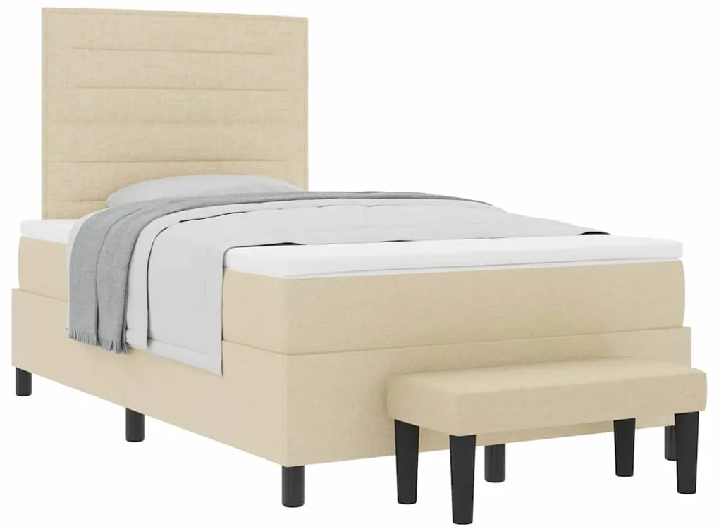 Cama Box Spring com Colchão &amp; Banqueta Creme 120x200 cm Tecido