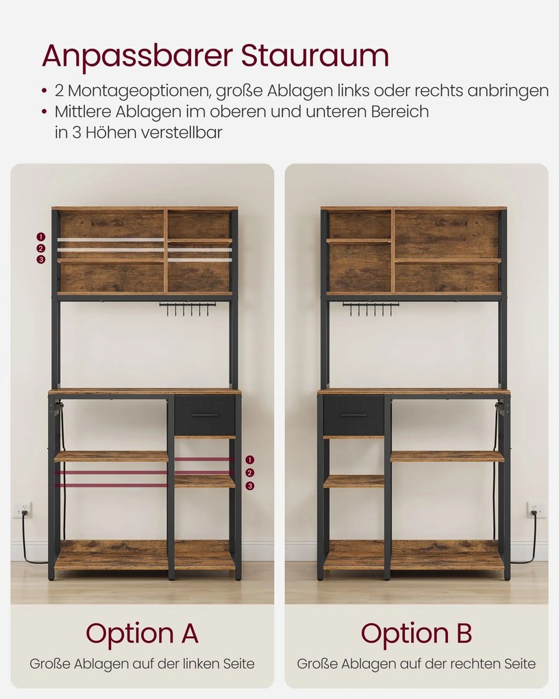 Armário de cozinha 40 x 80 x 180,4 cm com 4 tomadas castanho vintage-preto