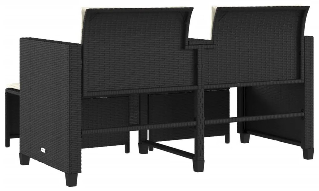 Sofá de jardim de 2 lugares com mesa e bancos vime PE preto