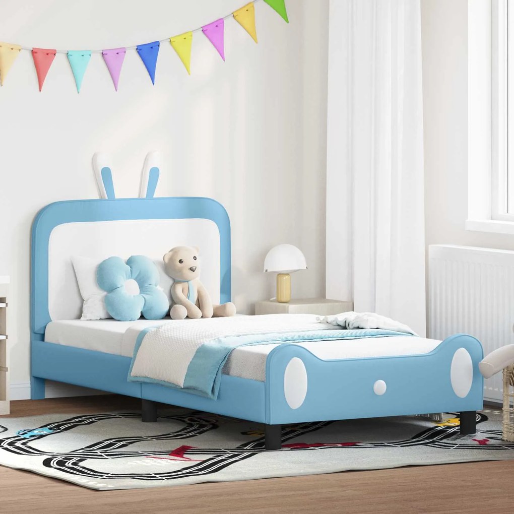 vidaXL Estrutura de Cama Infantil com Cabeceira Azul 90 x 190 cm PU