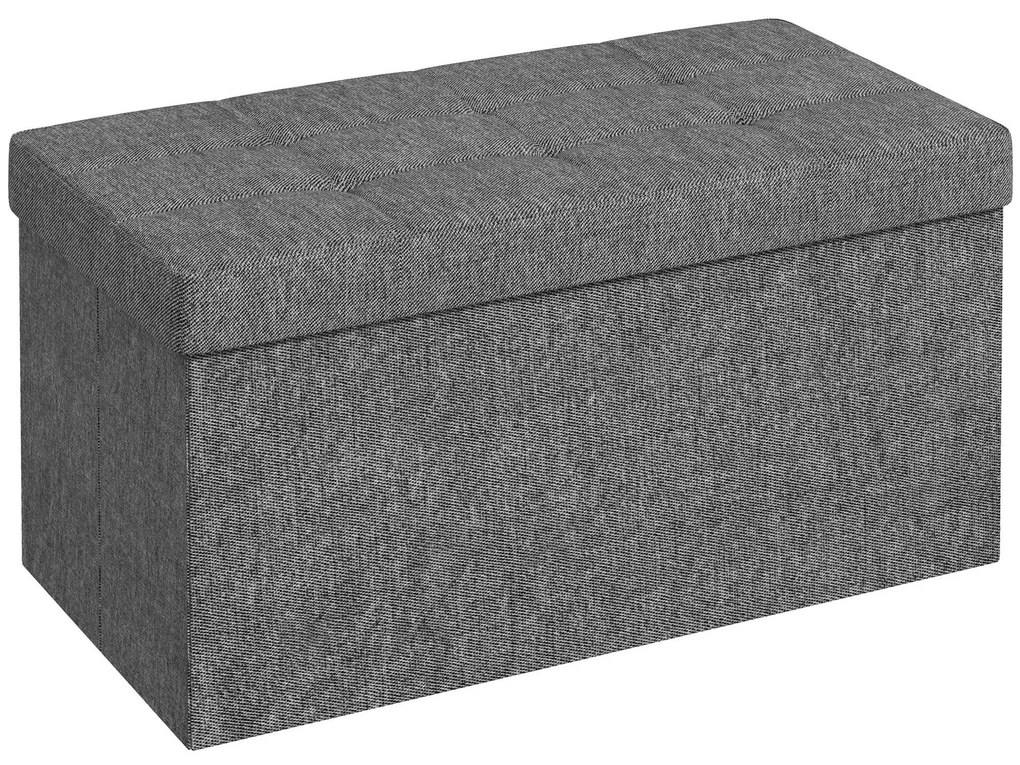 HOMCOM Baú de Armazenamento para Dormitório 84L Puff de Armazenamento Dobrável Estofado em Linho Sintético 76x38x38 cm Cinza Escuro | Aosom Portugal