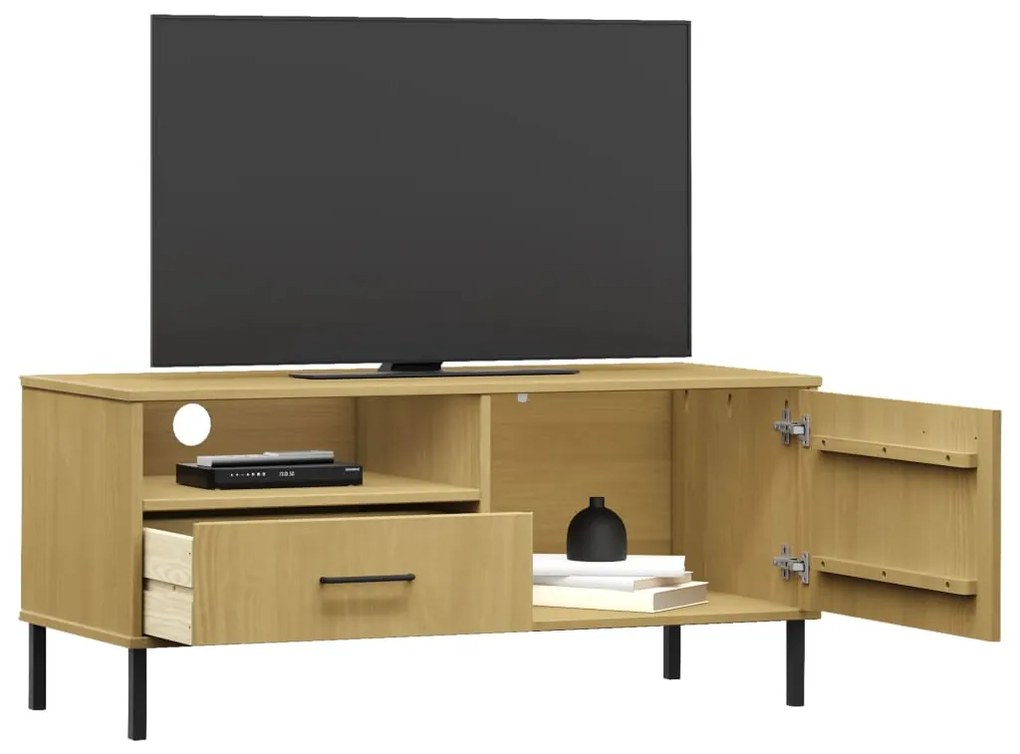 Móvel de TV c/ pernas de metal pinho maciço OSLO castanho
