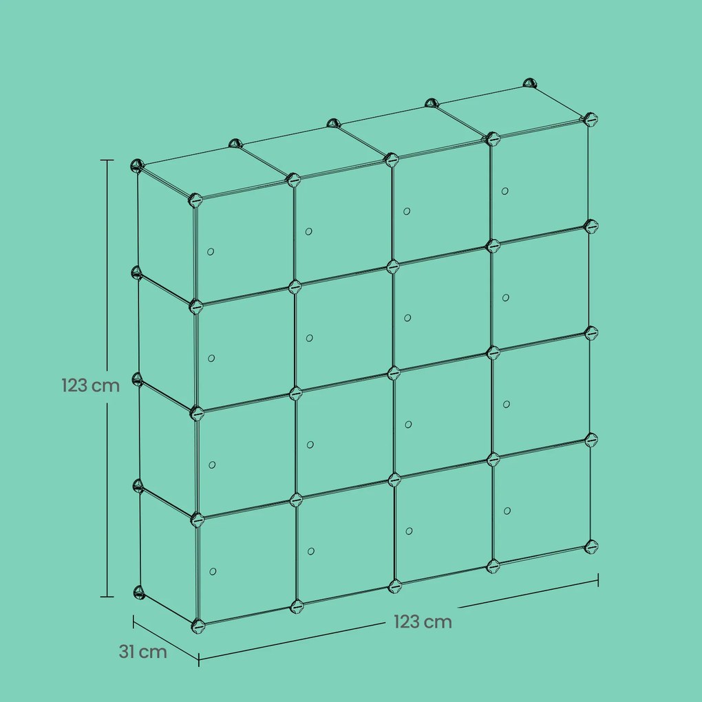 Estante infantil com 16 cubos com portas 123 x 31 x 123 cm Branca