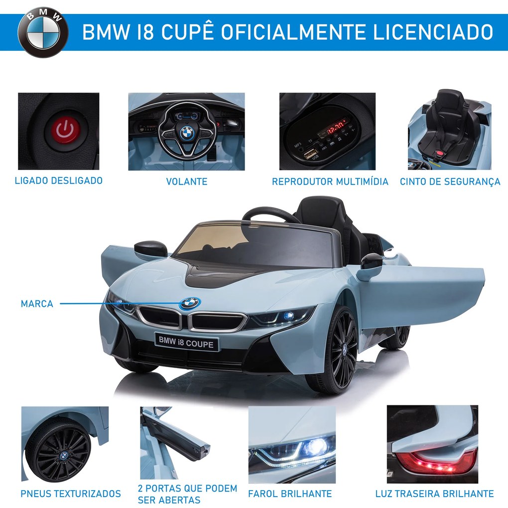 Carro elétrico acima de 3 anos Licença BMW I8 6V 115x72,5x46 cm Azul