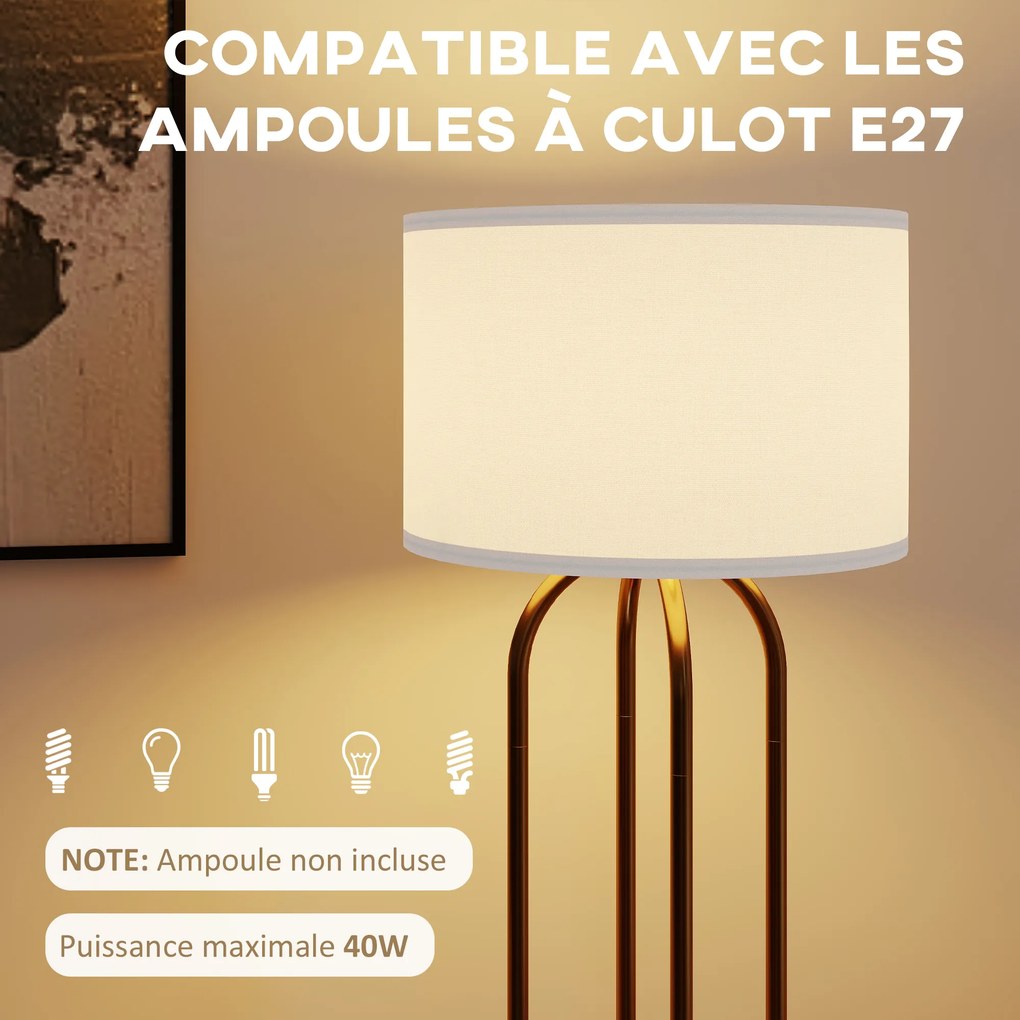 Candeeiro de pé para sala de estar, candeeiro de pé com abajur de linho e interruptor de pé, Ø 38 x 161 cm, dourado e bege