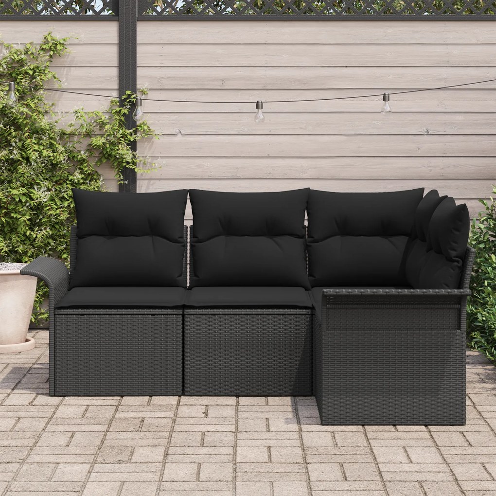 Conjunto de Sofá de Jardim Modular de 4 Peças com Almofadas Preto Ratt