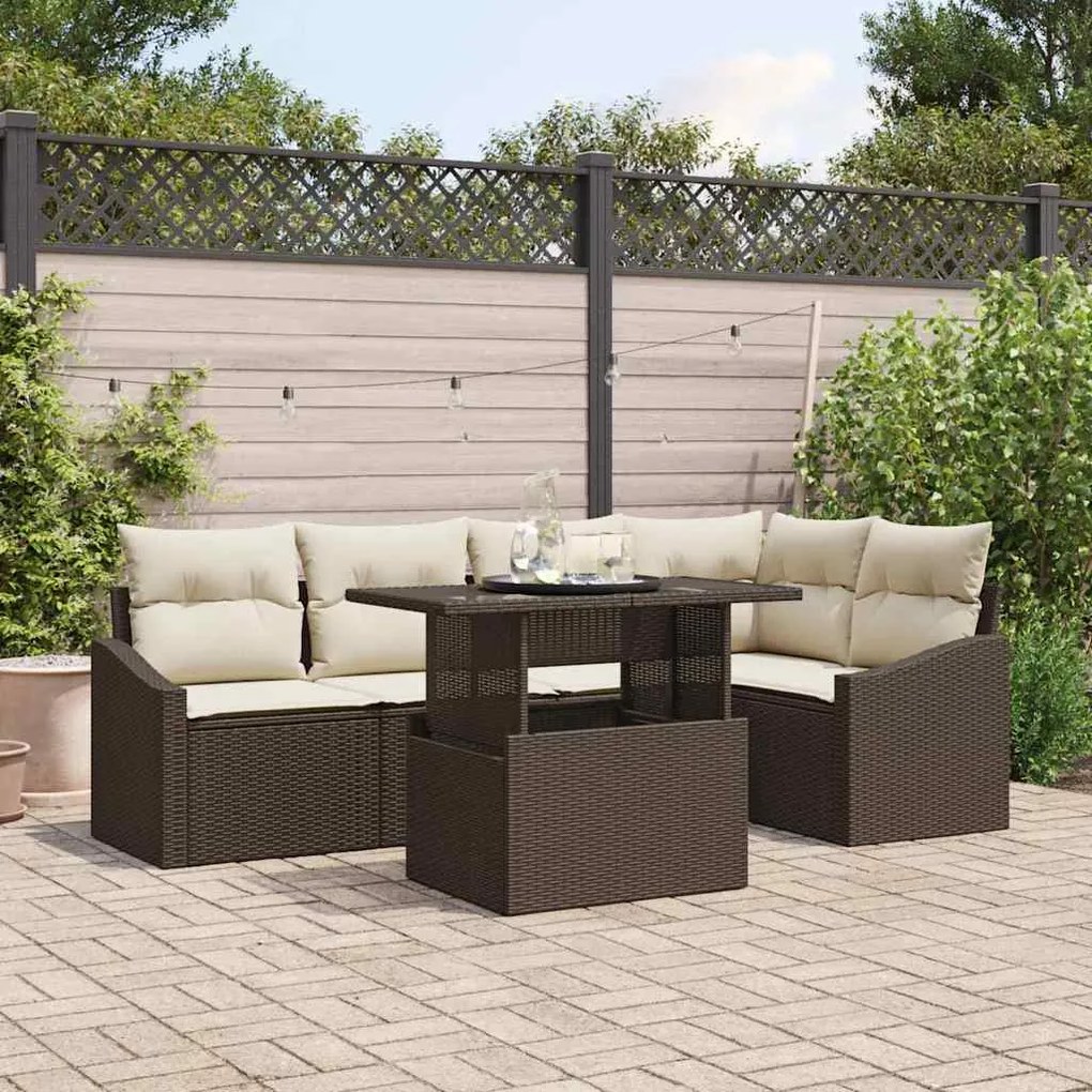 vidaXL Sofá de Jardim de 6 Peças com Almofadas em Rattan Sintético Marron