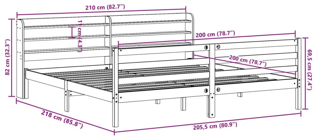 Cama sem colchão 200x200 cm pinho maciço castanho-mel