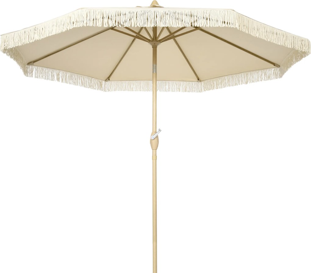 Outsunny Chapéu de Sol Exterior Ø265x244 cm Chapéu de Sol de Jardim com Ângulo Ajustável Manivela Franjas de Estilo Boho Creme | Aosom Portugal
