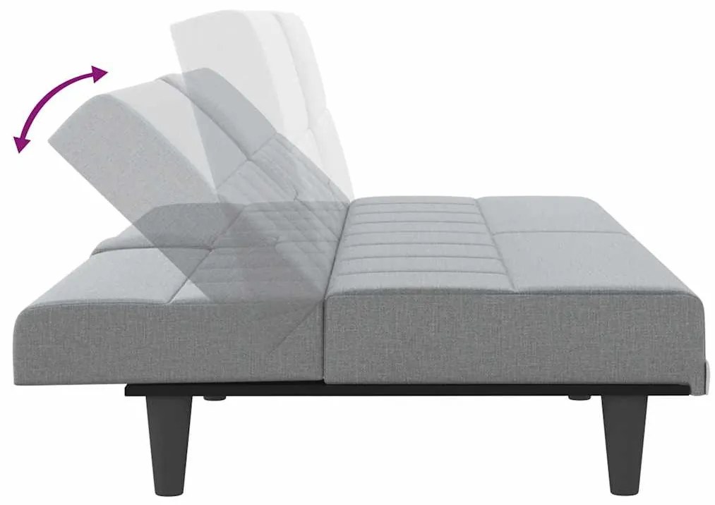 Sofá-cama com suportes para copos tecido cinzento-claro