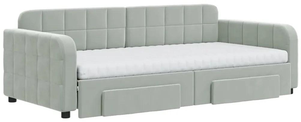 Sofá-cama c/ gavetão e gavetas 90x190 cm veludo cinzento-claro