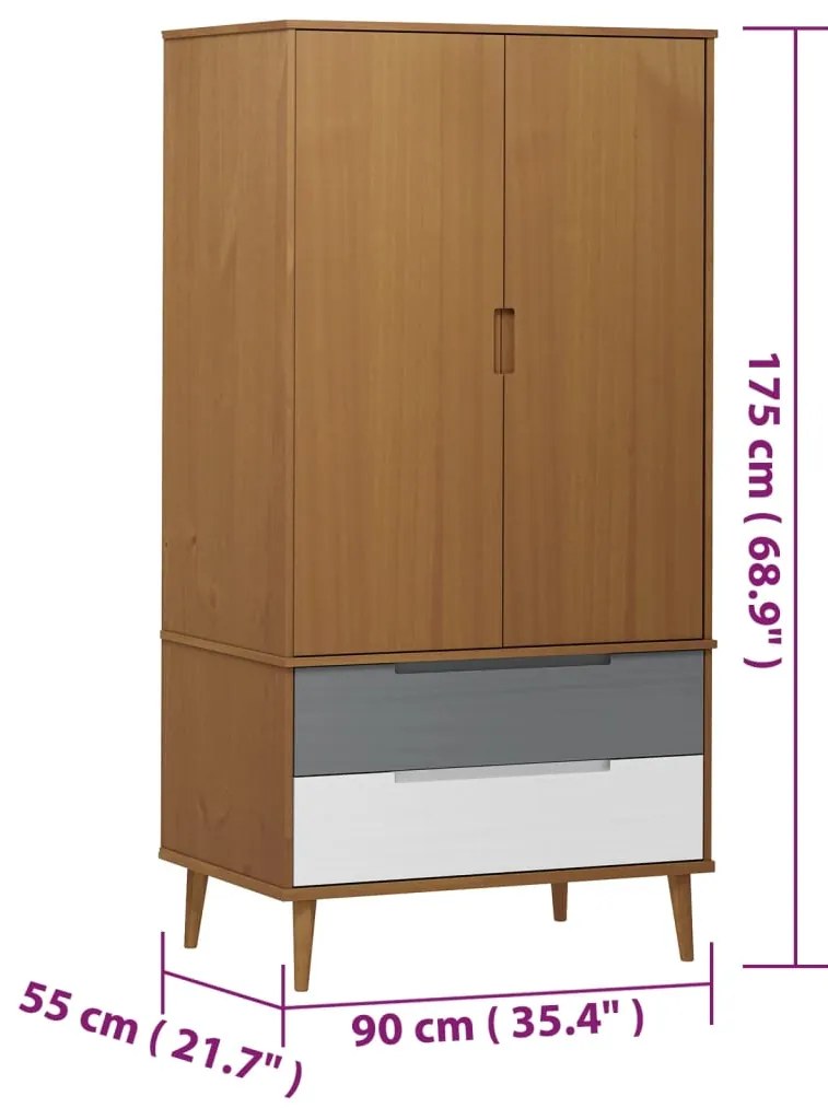 Roupeiro MOLDE 90x55x175 cm pinho maciço castanho