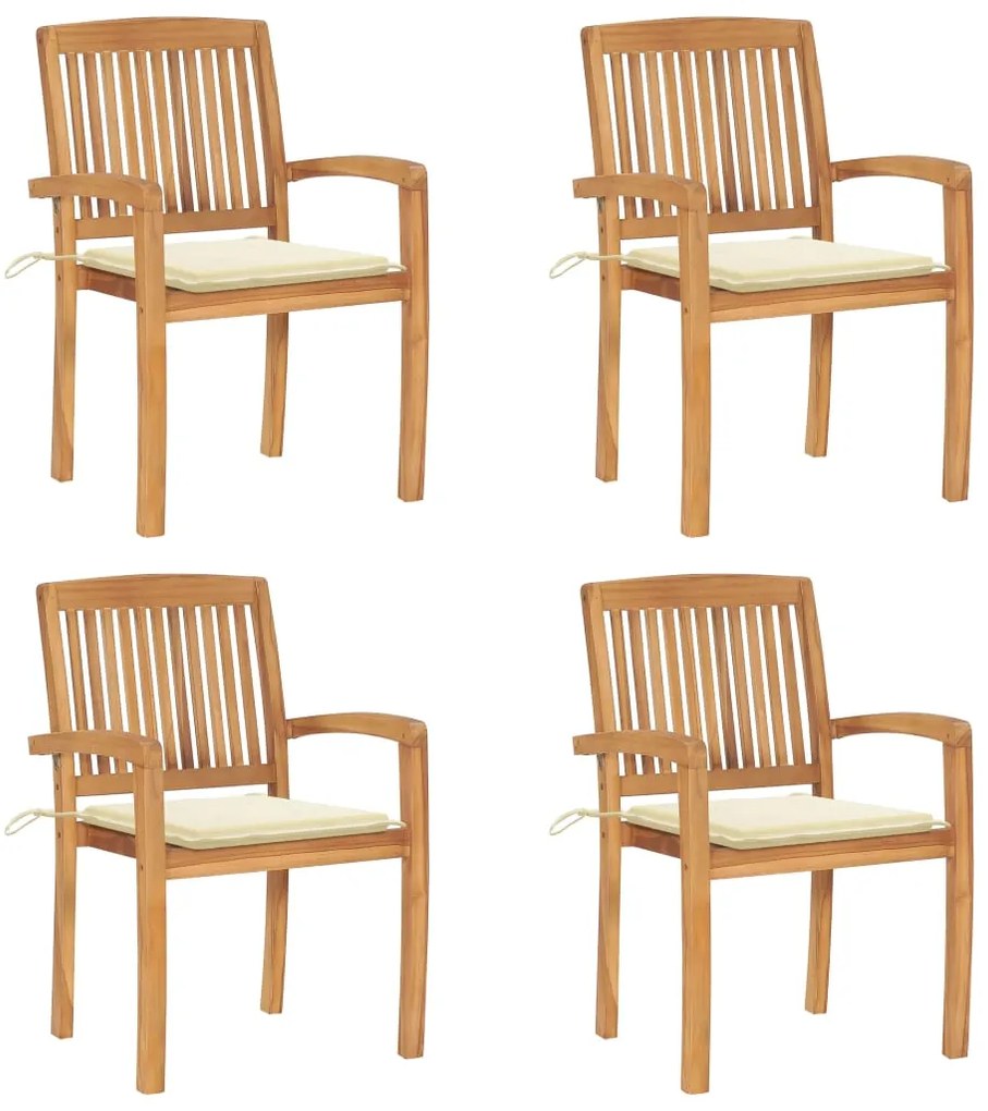vidaXL Cadeiras de jardim empiháveis c/ almofadões 4 pcs teca maciça