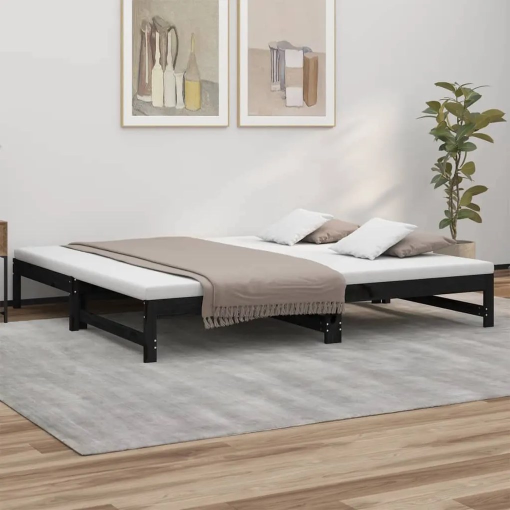 vidaXL Sofá-cama de puxar 2x(80x200) cm pinho maciço preto
